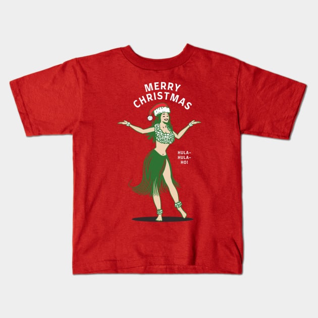 Hula-Hula-Ho This Christmas Hawaiian Hula Girl Kids T-Shirt by Contentarama